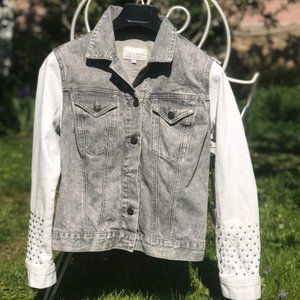 SANDRO PARIS- Gray & White Studded Denim Jacket (Size: 1)